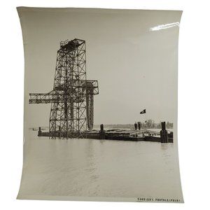 Vintage 50s 60s River Barge Loaded Crane Conveyor Black White Photo Photograph